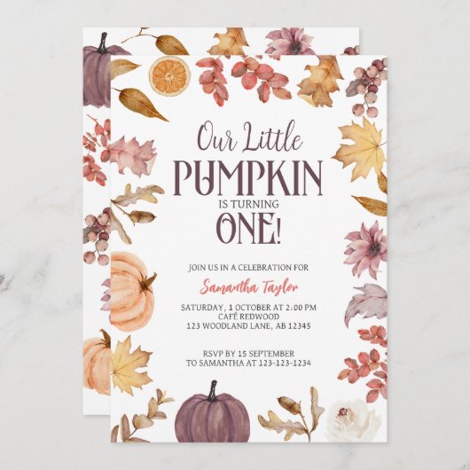 Kleine Pompoen Verjaardag, Herfst 1e Verjaardag Kaart (Voorkant / Achterkant)