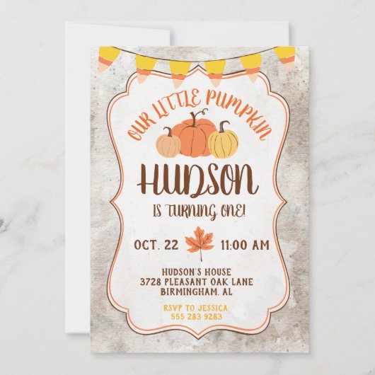 Kleine Pompoen Verjaardagsfeestuitnodiging Kaart (Voorkant)