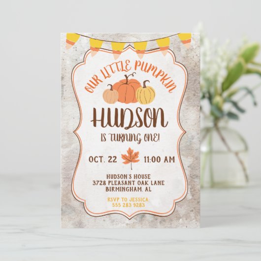 Kleine Pompoen Verjaardagsfeestuitnodiging Kaart (Staand voorkant)