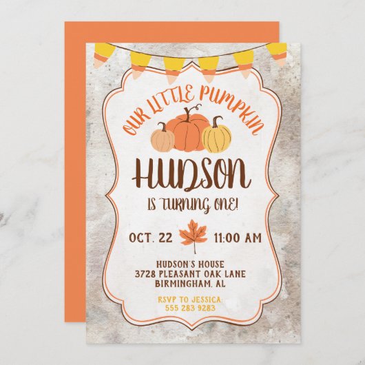 Kleine Pompoen Verjaardagsfeestuitnodiging Kaart (Voorkant / Achterkant)