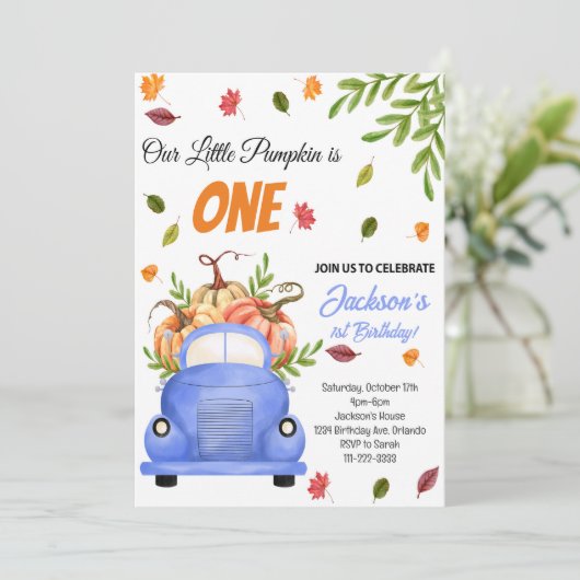 Kleine Pompoen Verjaardagsfeestuitnodiging Kaart (Staand voorkant)