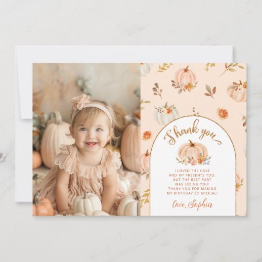 Kleine pompoen verjaardagsfoto bedankkaart kaart (Voorkant)