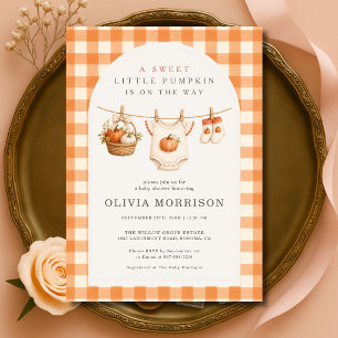 Kleine Pompoen Waslijn Gingham Baby Shower Kaart