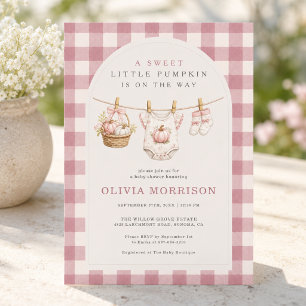 Kleine Pompoen Waslijn Roze Meisje Baby Shower Kaart