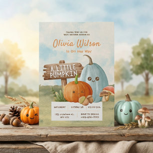 Kleine Pompoen Waterverf Blauw Oranje Baby Shower Kaart