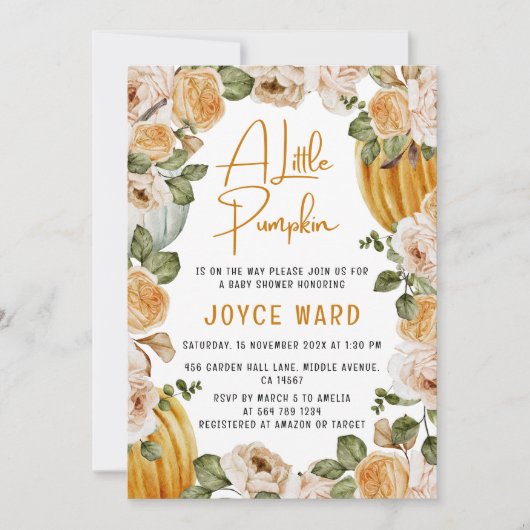 Kleine Pompoen Waterverf Bloemen Herfst Baby showe Kaart (Voorkant)