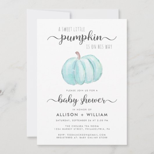 Kleine pompoen Waterverf Koppels Baby Jongen Douch Kaart (Voorkant)