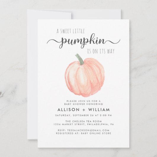 Kleine Pompoen Waterverf Koppels Baby shower Kaart (Voorkant)