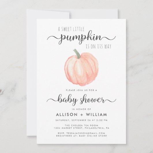 Kleine Pompoen Waterverf Koppels Baby shower Kaart (Voorkant)