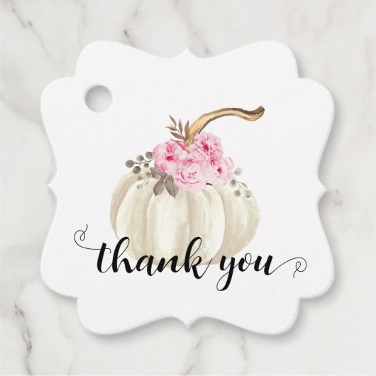 Kleine pompoen Waterverf Roze Floral Hartelijk dan Bedankjes Labels (Voorkant)
