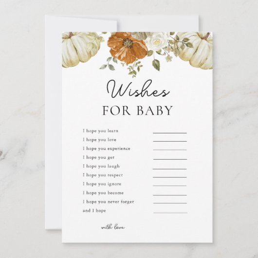 Kleine pompoen wenst voor Baby shower spel Kaart (Voorkant)