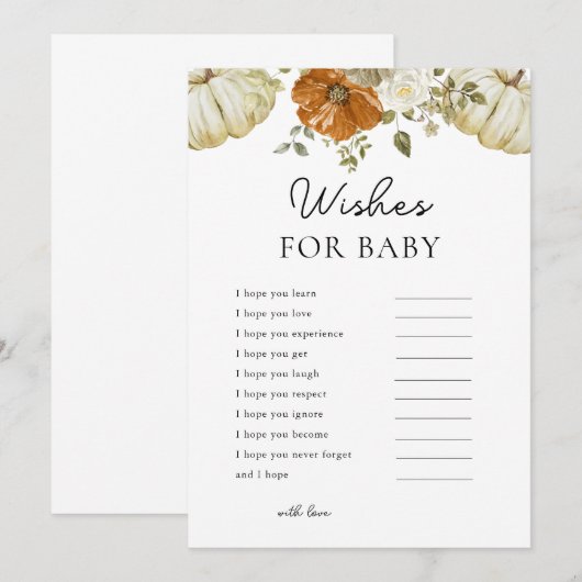 Kleine pompoen wenst voor Baby shower spel Kaart (Voorkant / Achterkant)