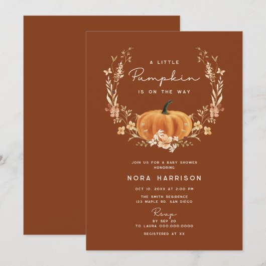 Kleine Pompoen Wildflower Terracotta Baby shower Kaart (Voorkant / Achterkant)