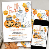 Kleine pompoen wordt drie Halloween Verjaardag Kaart