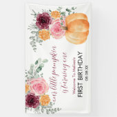 Kleine pompoen wordt één jaar, gefeliciteerd spandoek (Verticaal)