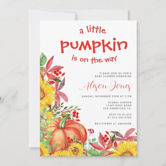 Kleine pompoen zijn onderweg naar baby shower kaart (Voorkant)