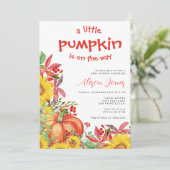 Kleine pompoen zijn onderweg naar baby shower kaart (Staand voorkant)