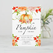 Kleine pompoen zijn onderweg naar baby shower kaart (Staand voorkant)