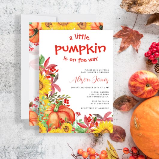 Kleine pompoen zijn onderweg naar baby shower kaart