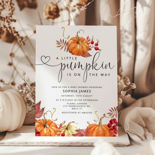 Kleine pompoen zijn onderweg naar baby shower kaart