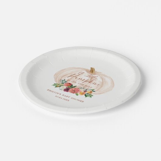 Kleine pompoen zijn onderweg naar Baby shower Papieren Bordje (Gekanteld)