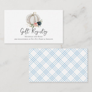 Kleine pompoen zijn onderweg naar het cadeauregist informatiekaartje