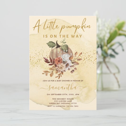 Kleine pompoen zijn onderweg naar het Herfst Baby  Kaart (Staand voorkant)