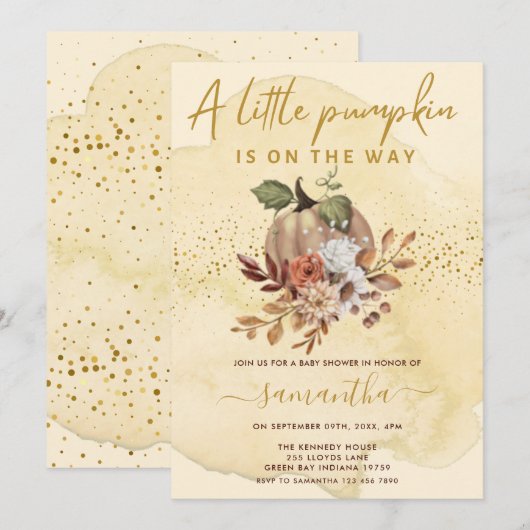 Kleine pompoen zijn onderweg naar het Herfst Baby Kaart (Voorkant / Achterkant)