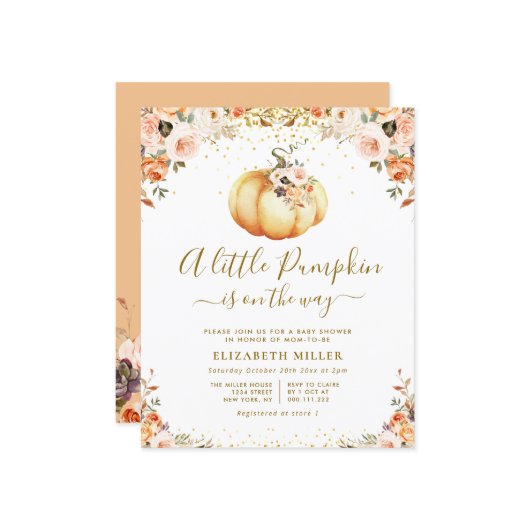 kleine pompoen zijn onderweg om baby shower uit te (Voorkant / Achterkant in situ)