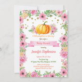 Kleine pompoenbaby-douche-uitnodiging floral kaart (Voorkant)