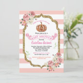 Kleine pompoenbaby meisje doucht roze en goud kaart (Staand voorkant)