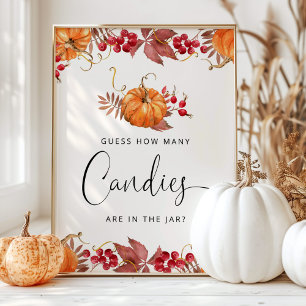 Kleine pompoenbessen raden hoeveel snoepjes poster