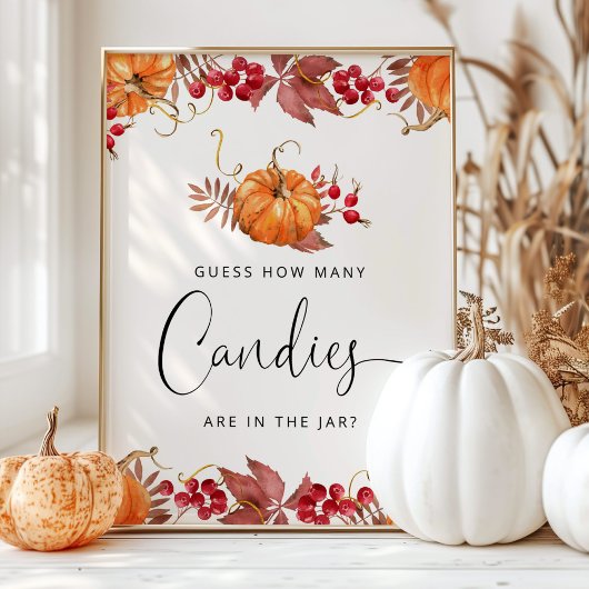 Kleine pompoenbessen raden hoeveel snoepjes poster