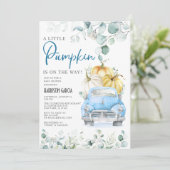 Kleine pompoenblauw Baby shower Kaart (Staand voorkant)