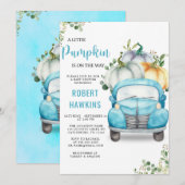 Kleine pompoenblauw Baby shower Kaart (Voorkant / Achterkant)