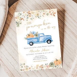 Kleine pompoenblauw Baby shower Kaart