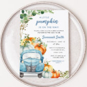 Kleine pompoenblauw Baby shower Kaart