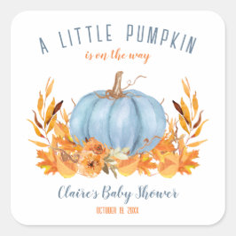 Kleine pompoenblauw Baby shower vierkante Sticker