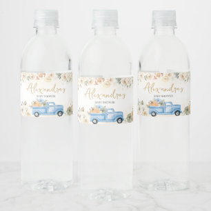 Kleine pompoenblauw Baby shower Waterfles Etiket
