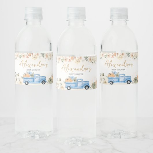 Kleine pompoenblauw Baby shower Waterfles Etiket (Flessen)