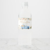 Kleine pompoenblauw Baby shower Waterfles Etiket (Voorkant)