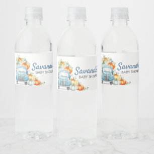 Kleine pompoenblauw Baby shower Waterfles Etiket