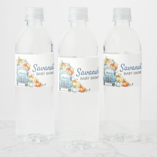 Kleine pompoenblauw Baby shower Waterfles Etiket (Flessen)