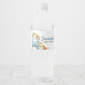 Kleine pompoenblauw Baby shower Waterfles Etiket (Voorkant)