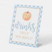 Kleine pompoenblauw Herfst Birthday Drink Pe Reclamebord Met Voetstuk (Voorkant)