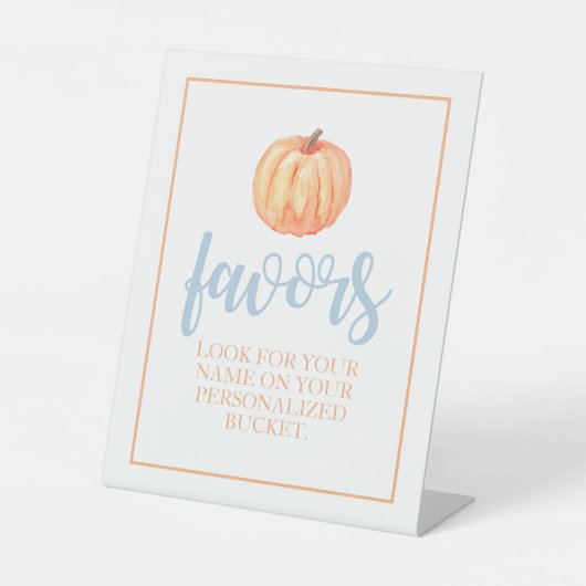 Kleine pompoenblauw Herfst Birthday Favor Reclamebord Met Voetstuk (Voorkant)