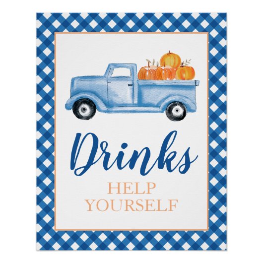 Kleine pompoenblauwe Herfst Birthday drink Perfect Poster (Voorkant)