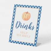 Kleine pompoenblauwe Herfst Birthday drink Reclamebord Met Voetstuk (Voorkant)