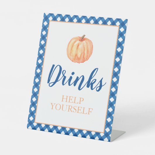 Kleine pompoenblauwe Herfst Birthday drink Reclamebord Met Voetstuk (Voorkant)