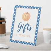 Kleine pompoenblauwe Herfst Birthday Gifts Reclamebord Met Voetstuk (Insitu)